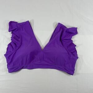 Ruffle V-Neck Bikini Top Purple Plus Size 3XL Women Swim Wide Strap